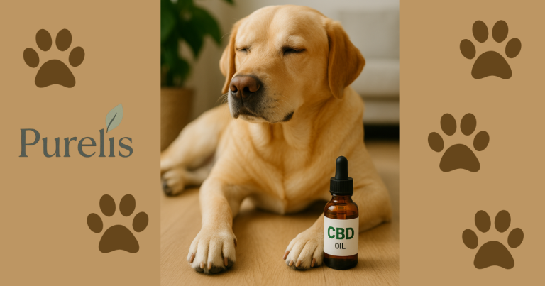 alt=Flacon d'huile CBD pour chien et comprimés - bienfaits sur l'anxiété et les douleurs articulaires